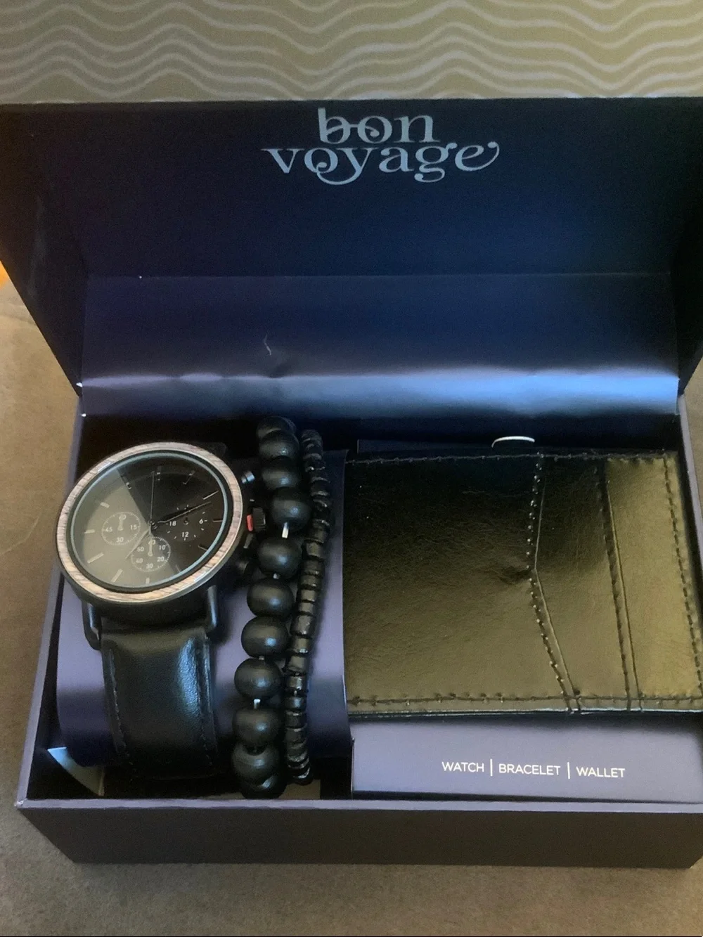 Bon Voyage Men's Black Watch, Bracelet & Wallet Gift Set